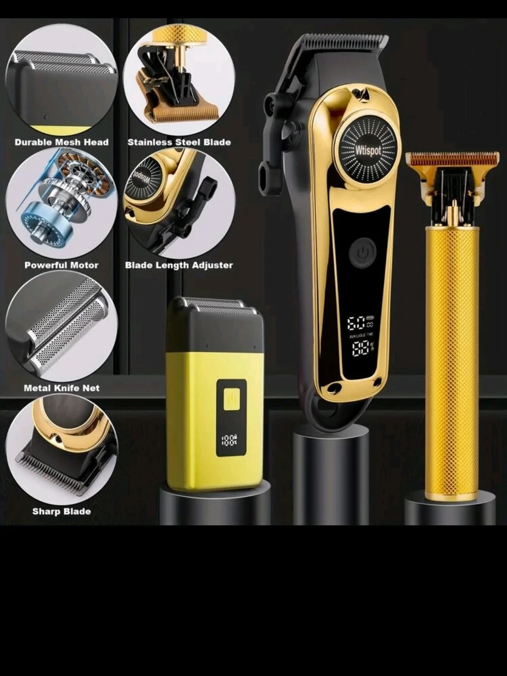 Gold & Black Men’s Grooming Kit — Trimmer, Nose Trimmer & Foil Shaver
